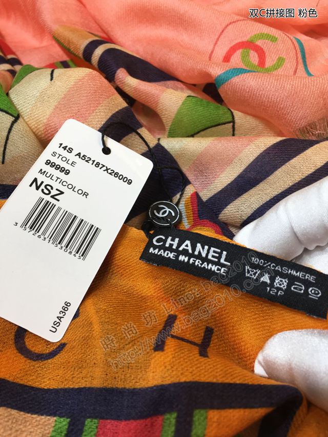 CHANEL圍巾 秋冬新款 雙C拼接圖羊絨長巾 香奈兒頂級純山羊絨女圍巾  llwj6748